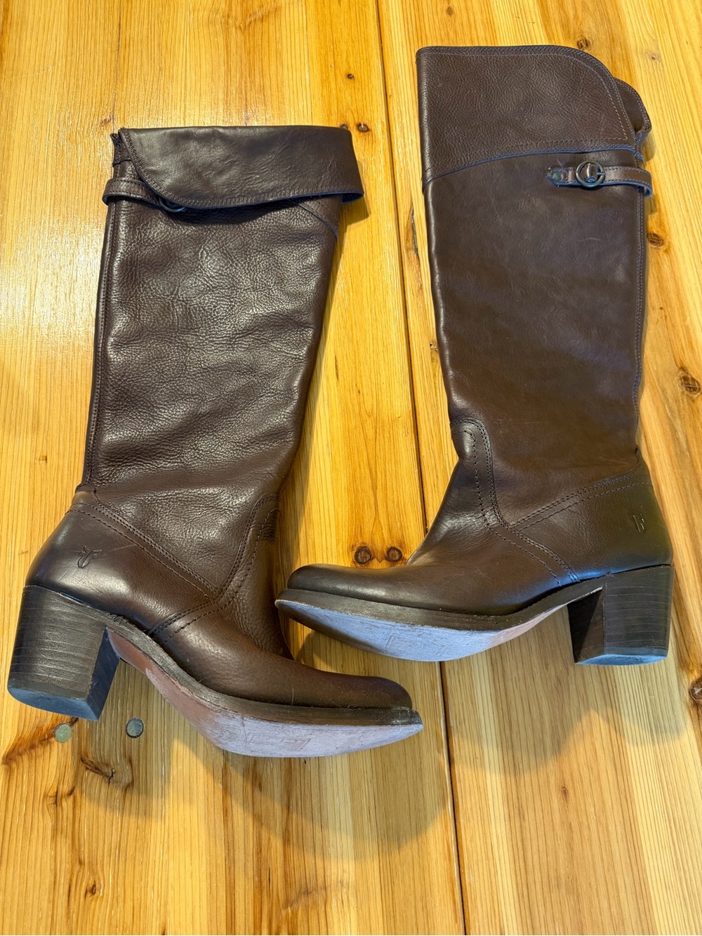 Frye Jane Tall Cuff Women's Brown Leather Heeled Boots